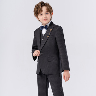 儿童西服套装春秋新款英伦绅士条纹小西装男童钢琴主持人演讲礼服