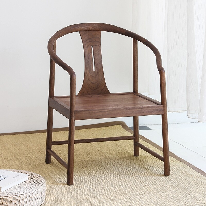 九间房新中式席地靠背座椅北美黑胡桃实木免漆榫卯榻榻米飘窗圈椅