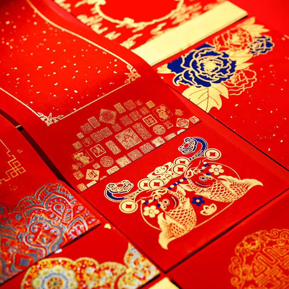 对联纸 烫金_2022年万年红宣纸对联红纸七言五言烫金洒金高档加厚蜡染