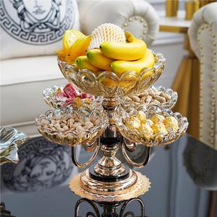欧式水晶玻璃多层水果盘家用客厅茶几摆放轻奢风高级感零食糖果盘