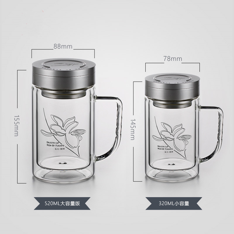 富光双层玻璃杯520-730ml办公水杯子带盖把手柄大容量过滤网茶杯|ruв категории посуда, кубок/кубок/чайник, стакан - от Buy2taobao.com для оказания профессиональной услуги покупки агента Taobao