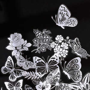 白墨手账贴纸南岸青栀pet透明防水贴纸蝴蝶蕾丝边框爱心可爱少女心ins