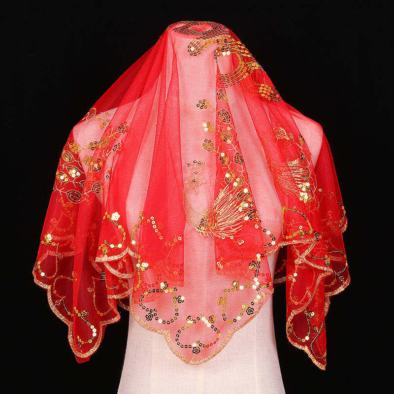 头巾古装刺绣古典婚庆新娘红盖头复古中式手帕服喜帕婚结婚婚婚礼