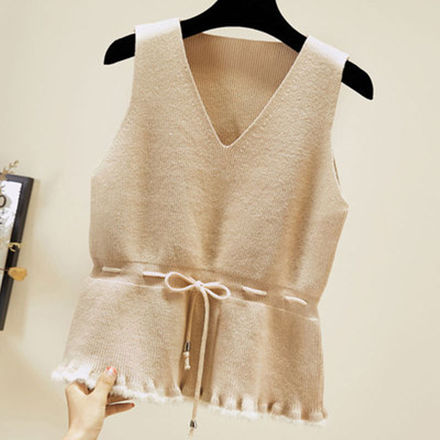 针织毛线收腰马甲女2019秋冬新款套头无袖v领宽松坎肩背心上衣女