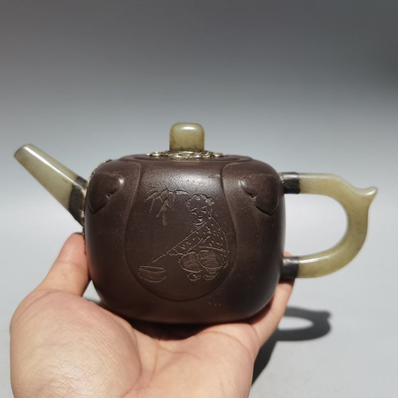 功夫茶具宜兴紫砂做旧仿古收藏杨彭年镶玉壶紫砂工艺品