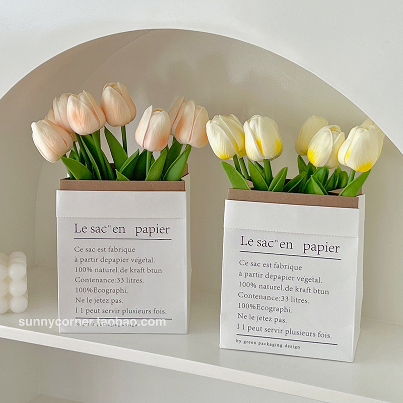 ins渐变郁金香仿真花仿生花束假花客厅插花装饰摆设餐桌花艺摆件