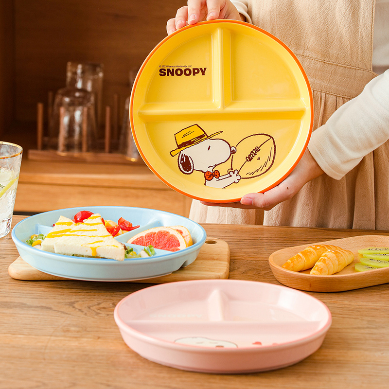 TINYHOME史努比分格餐盘减脂家用陶瓷可爱三格盘子儿童定量早餐盘