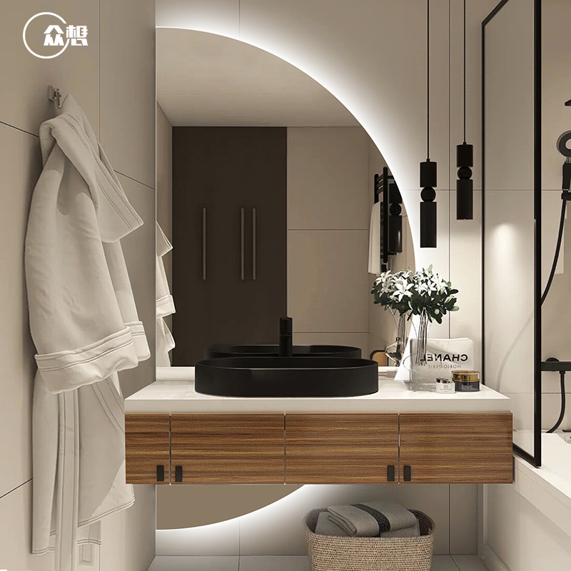 卫生间半圆形智能镜子壁挂厕所浴室镜智能led灯镜洗手间化妆镜子