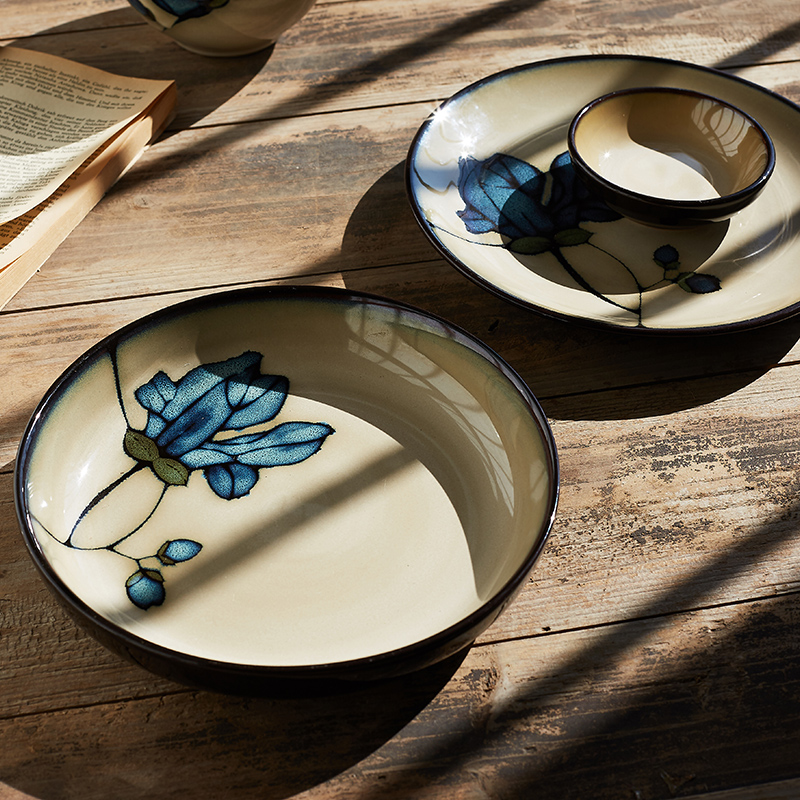 陶瓷盘子家用日式创意个性复古面碗汤碗饭碗菜盘碗碟子微波炉餐具