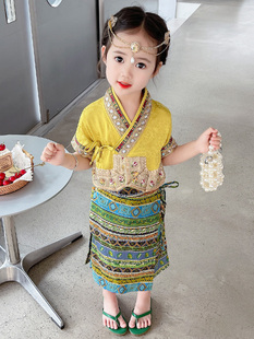 傣族服装儿童女孩汉服夏季泼水节云南西双版纳女童民族风度假套装