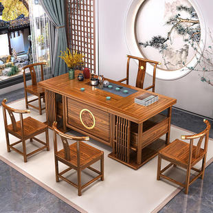 新中式实木茶桌椅组合金花梨木办公室禅意功夫茶台茶具套装一体