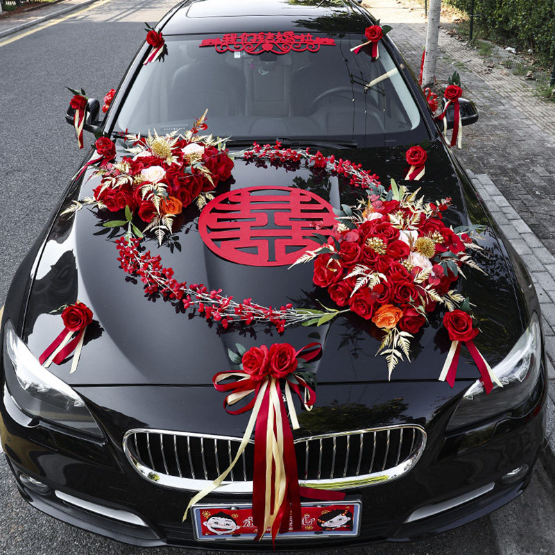 2023主婚装饰车头花婚车布置套餐盘式花车车队创意拉花 原价178元