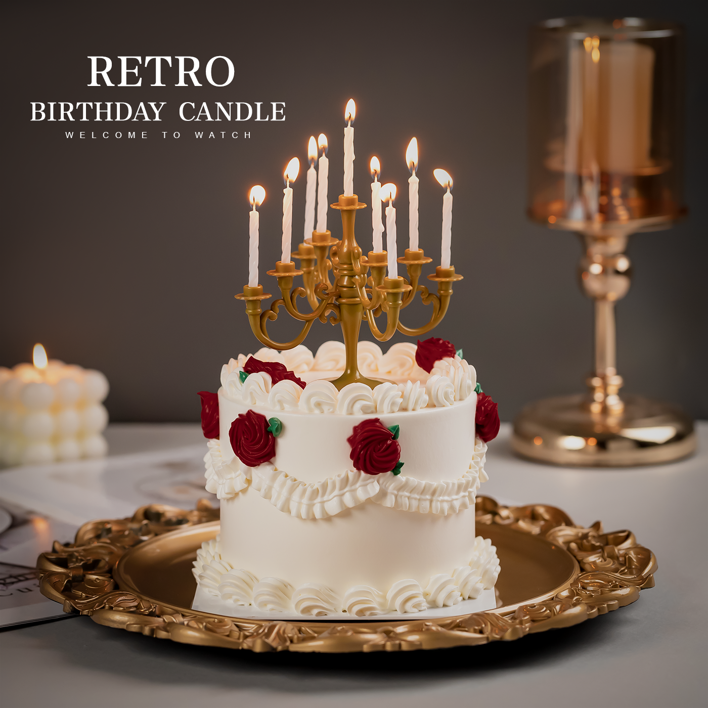 女神生日蛋糕装饰复古欧式烛台摆件派对蜡烛插件甜品台欧式装扮