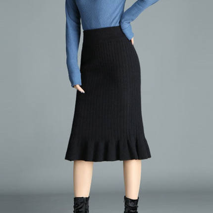 大码毛线长款鱼尾裙子高腰针织包臀半身裙女
