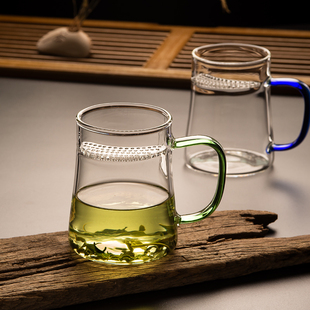 月牙杯耐热自带过滤玻璃杯龙井绿茶杯带盖办公室泡茶杯水杯子带把