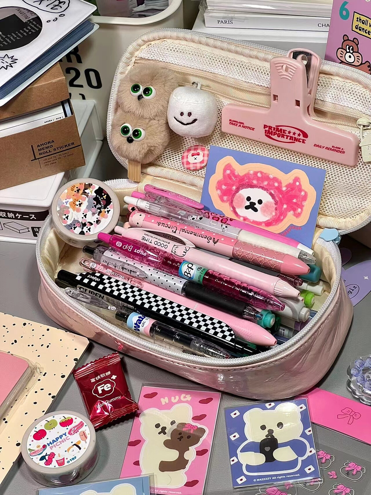 3egiz笔袋粉色笔盒文具盒大容量日系ins风小众收纳盒手账收纳袋