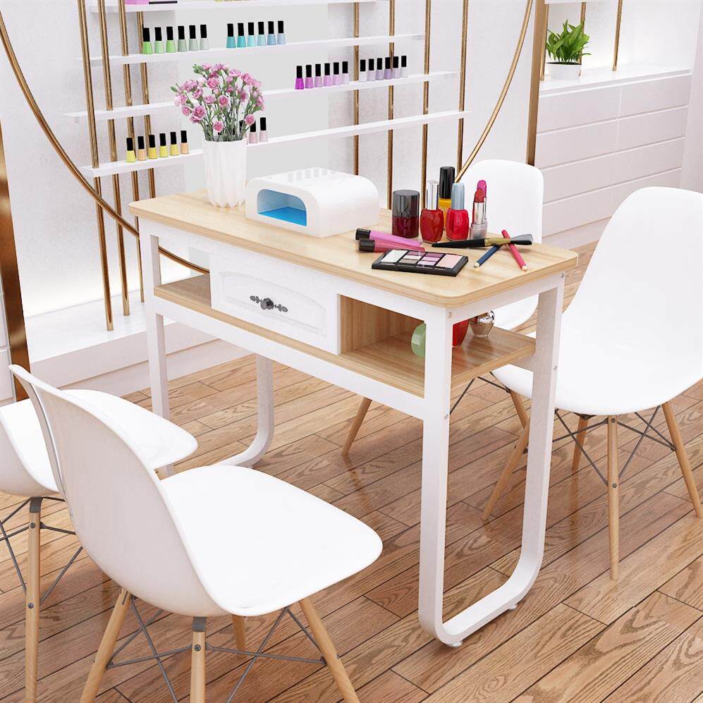 北欧美甲桌椅套装梳妆枱粉红色桌子美甲桌简约现代白色工作台烤漆