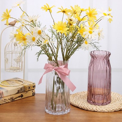 欧式浮雕鲜花玻璃花瓶透明家用客厅百合玫瑰插花瓶工艺品餐桌摆件