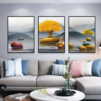 沙发装饰画三联画餐厅晶瓷画挂饰背景墙墙壁画三连房间水晶画饭厅