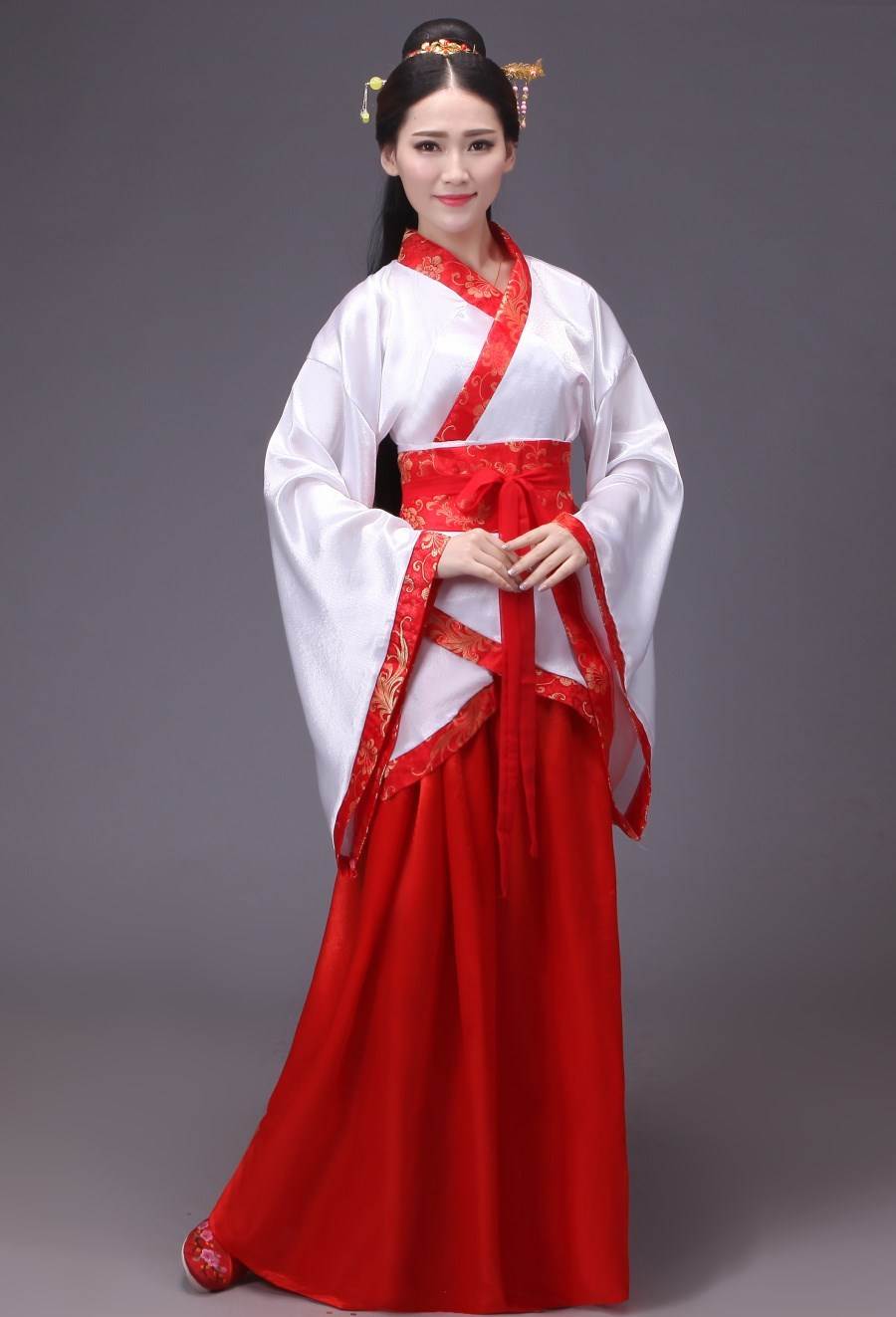 传统_古装淡雅服装齐腰襦裙女汉服广袖交领全套高腰传统角色扮演公主