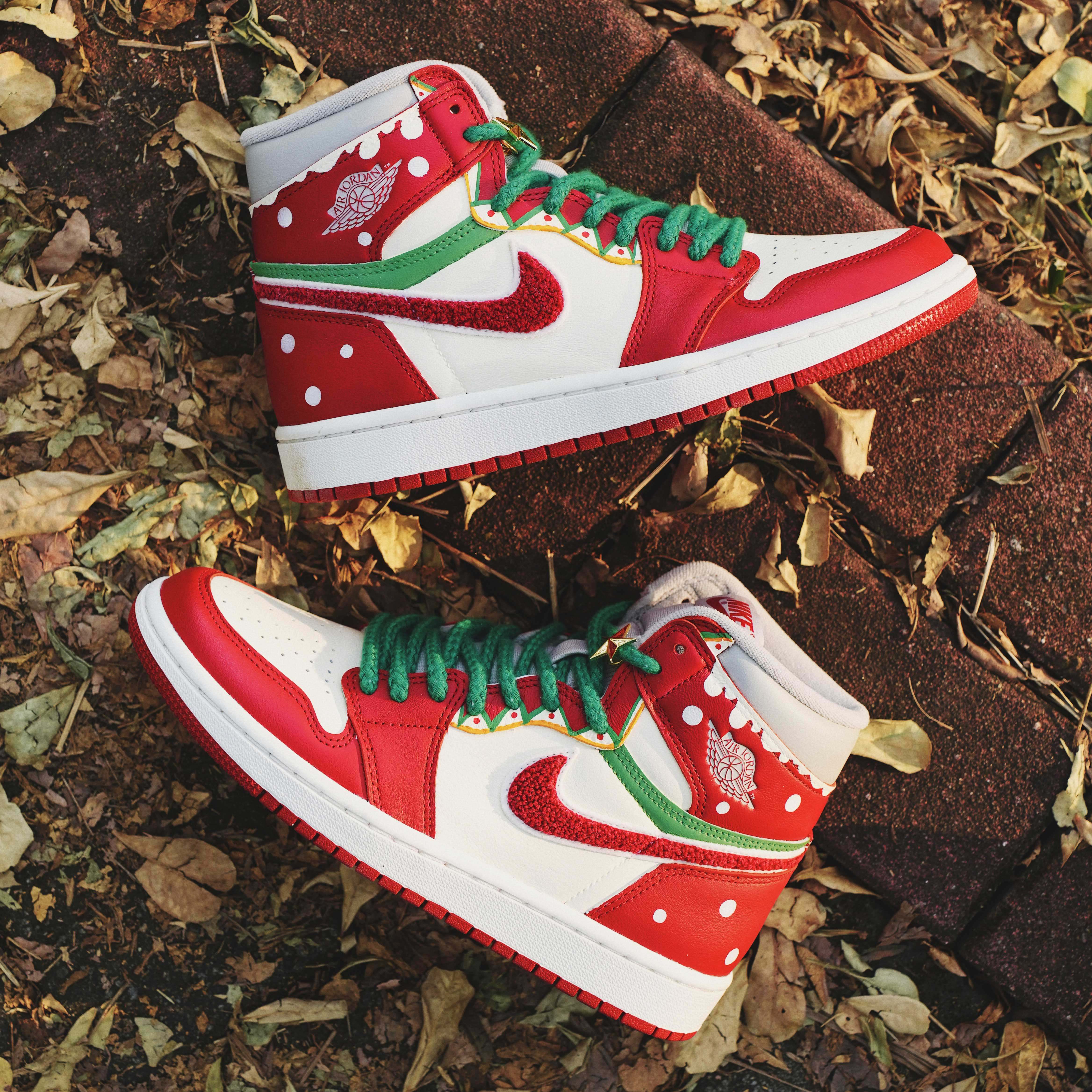 nike air jordan1 aj1圣诞节限定红绿配色高帮休闲板鞋男女鞋客制