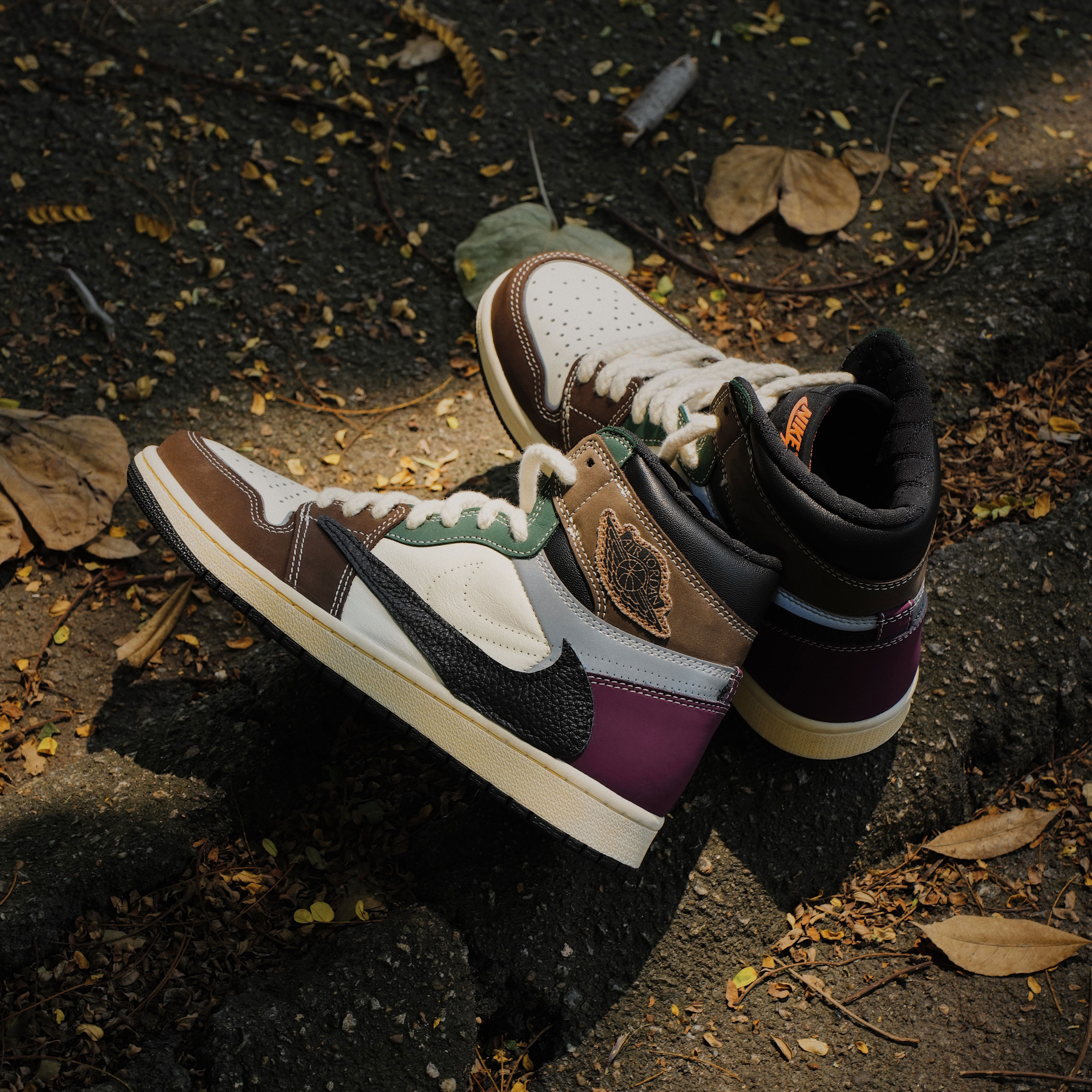 nike air jorda 1 aj1拼接黑棕倒钩og氧化做旧高帮篮球鞋球鞋定制