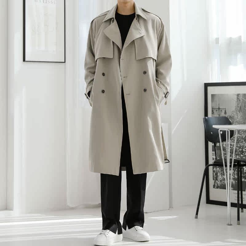 韩逐男装中长款风衣男轻熟轻奢春季韩版新款休闲外套青年潮流大衣