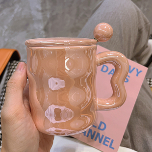 釉下彩杯子高颜值陶瓷马克杯带盖带勺女生办公室高级感早餐咖啡杯
