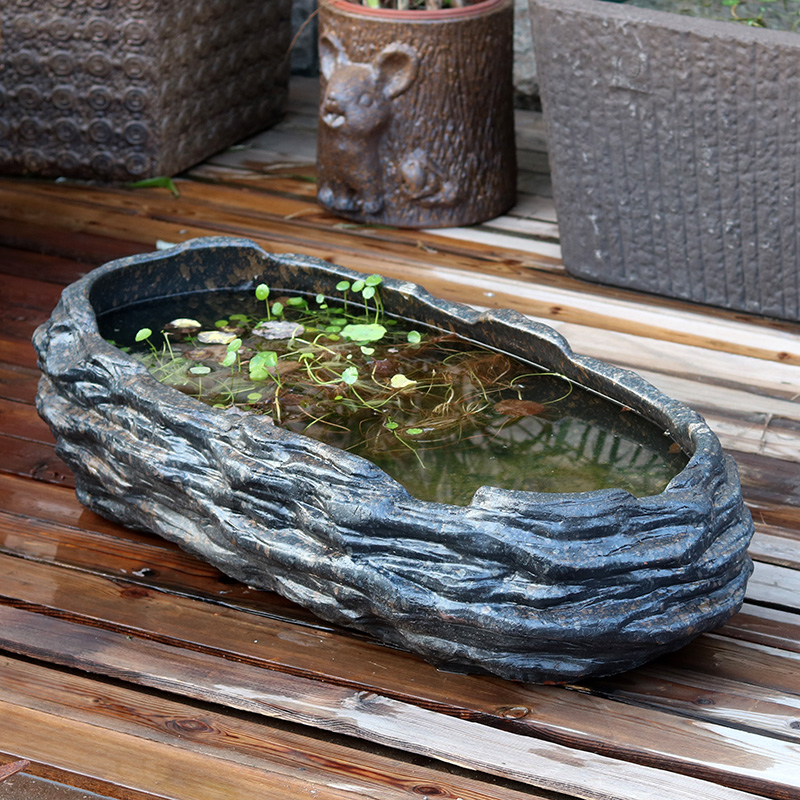 古法养鱼缸生态造景碗莲浮萍陶瓷盆家用阳台水培池小型装饰仿石头