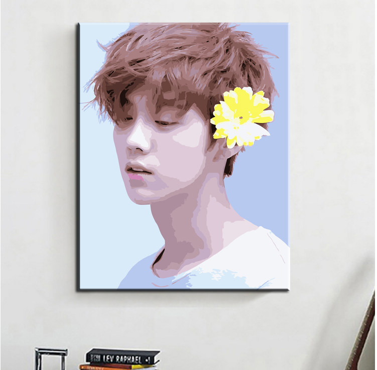 diy数字油画油彩大幅人物明星填色手绘装饰画exo鹿晗油彩画