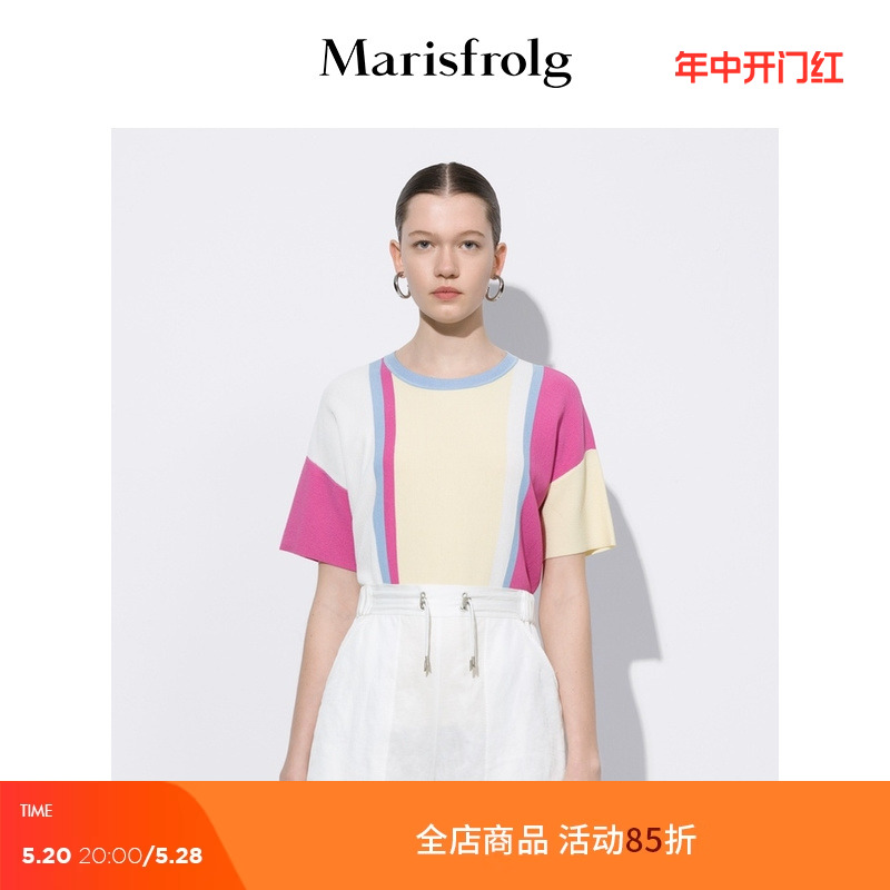 Marisfrolg/玛丝菲尔女装夏季新款圆领短袖休闲针织衫上衣