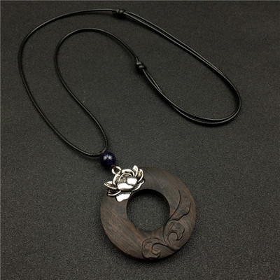 中国风复古文艺a毛衣链女民族项链木头脖子吊坠衣服配饰挂坠百搭