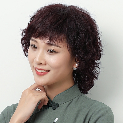 发丝短发然假p发全发型真卷发中年时尚女中发自长长发头套妈妈真
