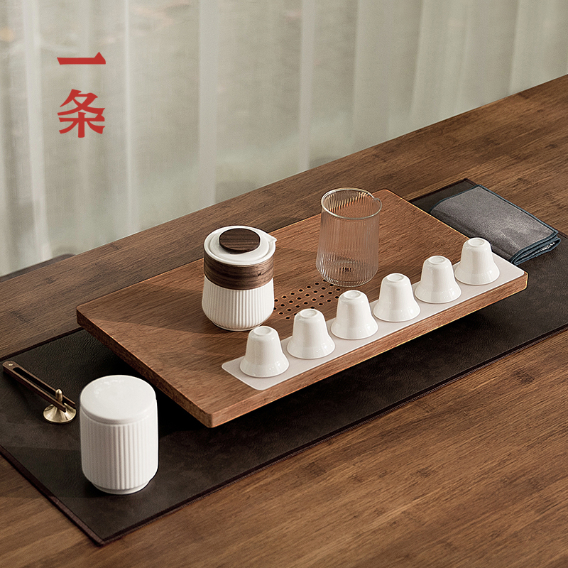 一条实木茶盘小型家用茶台日式简约功夫茶具套装抽屉干泡储水茶海