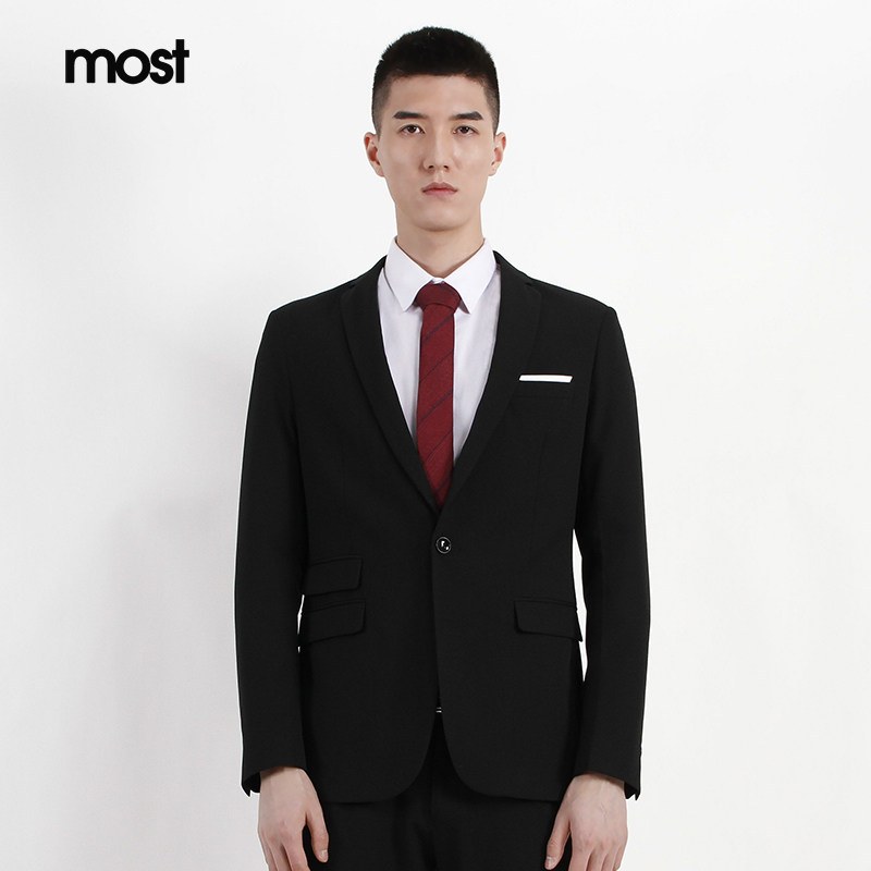 most漠士男装春新款时尚西服黑色西装外套修身商务礼服s81110009