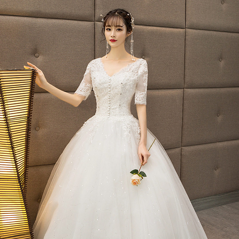 婚纱礼服2018新款春夏季新娘结婚双肩v领齐地显瘦婚纱女跨境货源