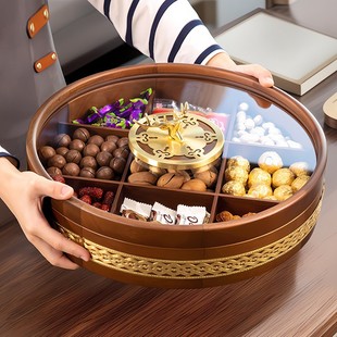 九宫格新中式干果大容量轻奢水果盘高档客厅家用实木坚果糖果盒