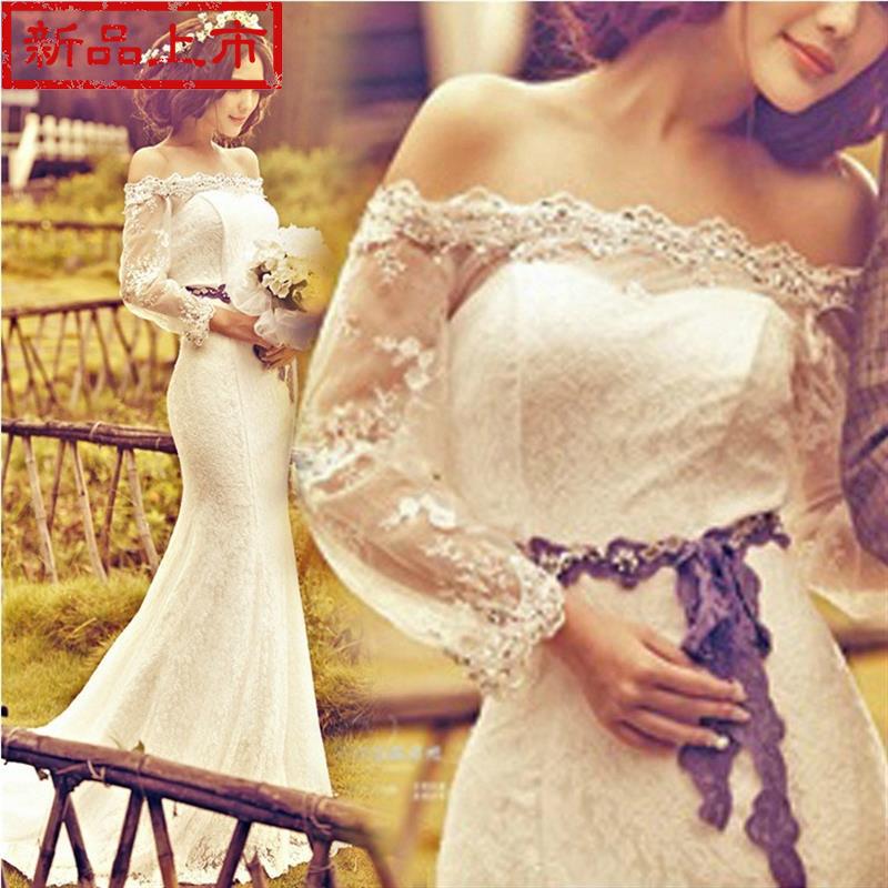 Bride toast clothing 2018 new pattern one word Tailing Wedding dress Korean Edition fashion Waist Bandage 99 Self cultivating fishtail marriagein the Women's clothing/Boutique , Wedding/Cheongsam/Formal dress , Wedding category - from Buy2taobao.com to provide professional Taobao agent buy service