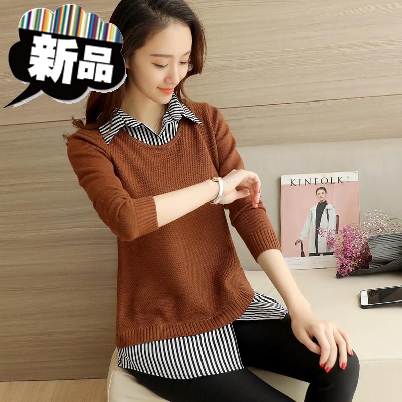 中长款套头毛衣女春秋韩版宽松打底针织衫秋装新款女o衬衫领假两|ruв категории Женская одежда, шерстяной свитер - от Buy2taobao.com для оказания профессиональной услуги покупки агента Taobao