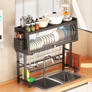 不锈钢厨房置物架水槽碗架沥水架碗柜收纳餐具柜防尘碗碟架储物柜