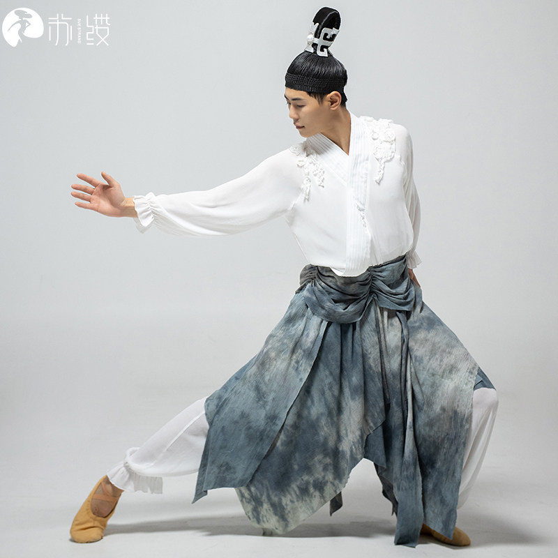 新款古典舞陇上踏歌行同款演出服男飘逸古装斗笠群舞农民国风表演