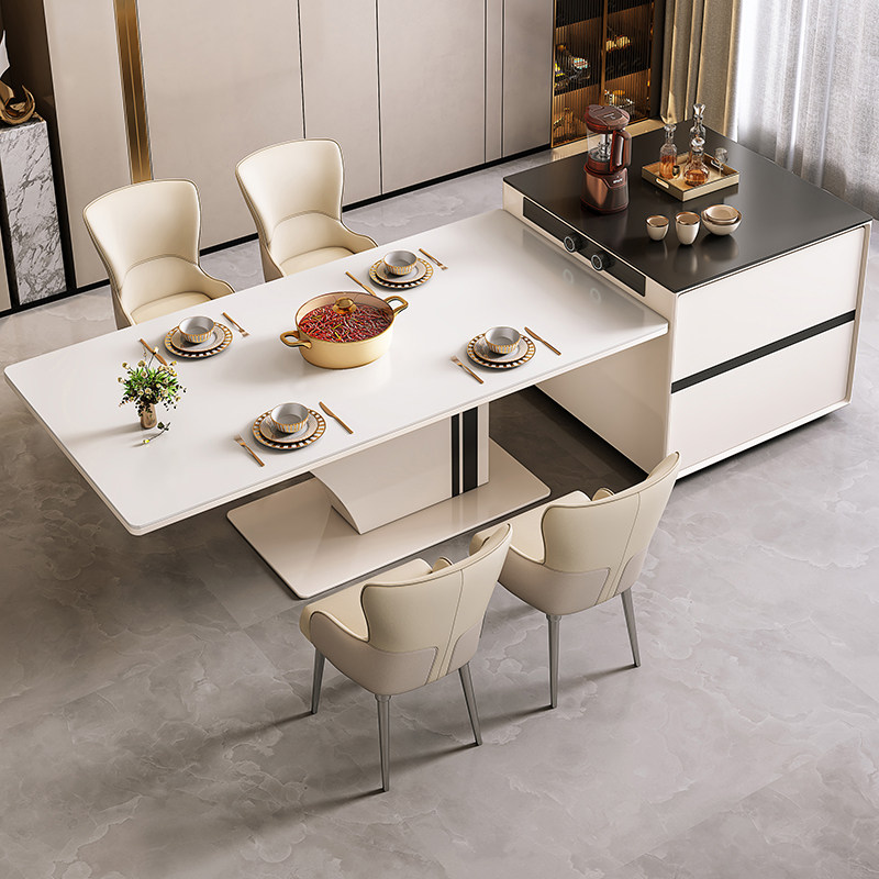 轻奢岛台餐桌一体吧台家用现代开放式厨房中岛台多功能电烤炉饭桌