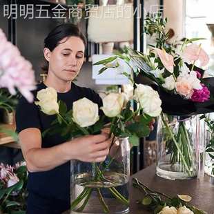 大口径玻璃花瓶透明插花水养宽口广口竹子富贵竹直筒敞口高款长枝