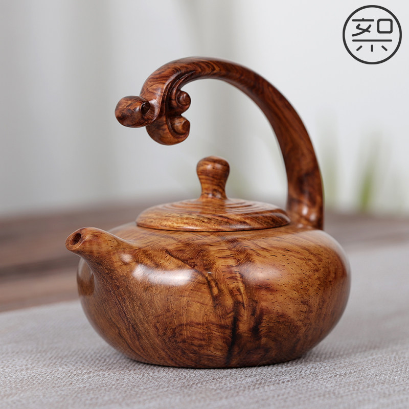 絮旧 海黄茶壶摆件 正宗海南黄花梨木雕工艺品把把壶文玩盘玩把件