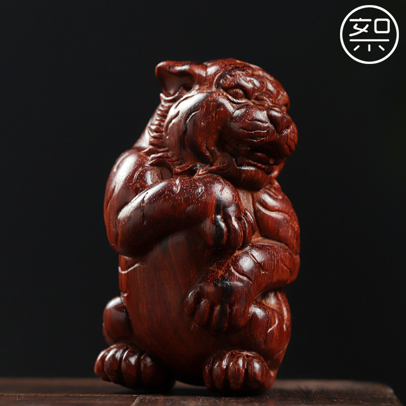 絮旧老虎手把件印度小叶紫檀木盘玩手玩把件文玩把玩物件男随身