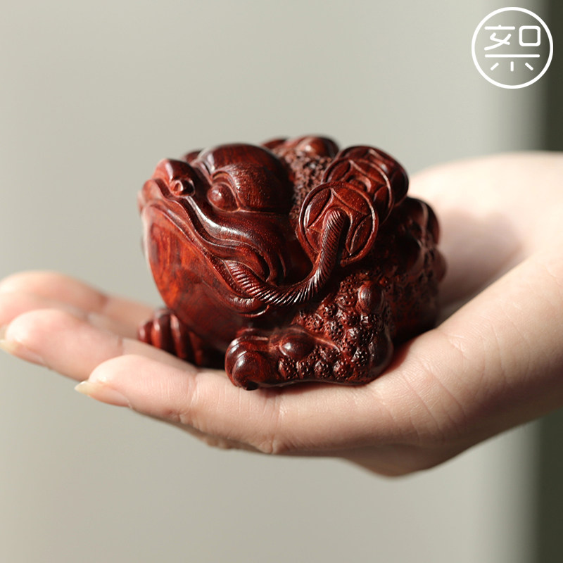 絮旧三足金蟾手把件印度小叶紫檀木湘工手工雕刻文玩把玩物件男