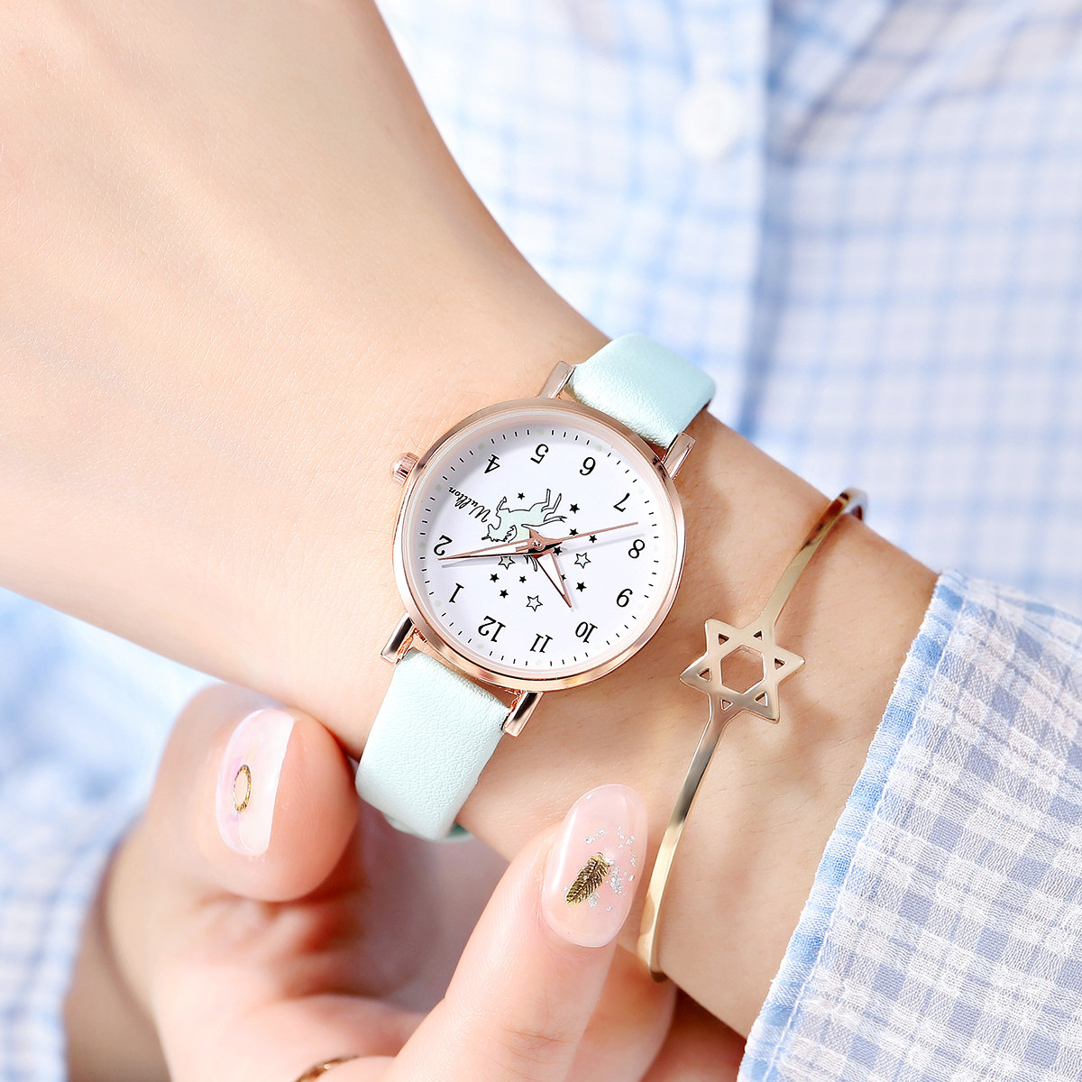 热销女生手表 简约大方 防水_wullton独角兽女生手表韩版学生简约大方