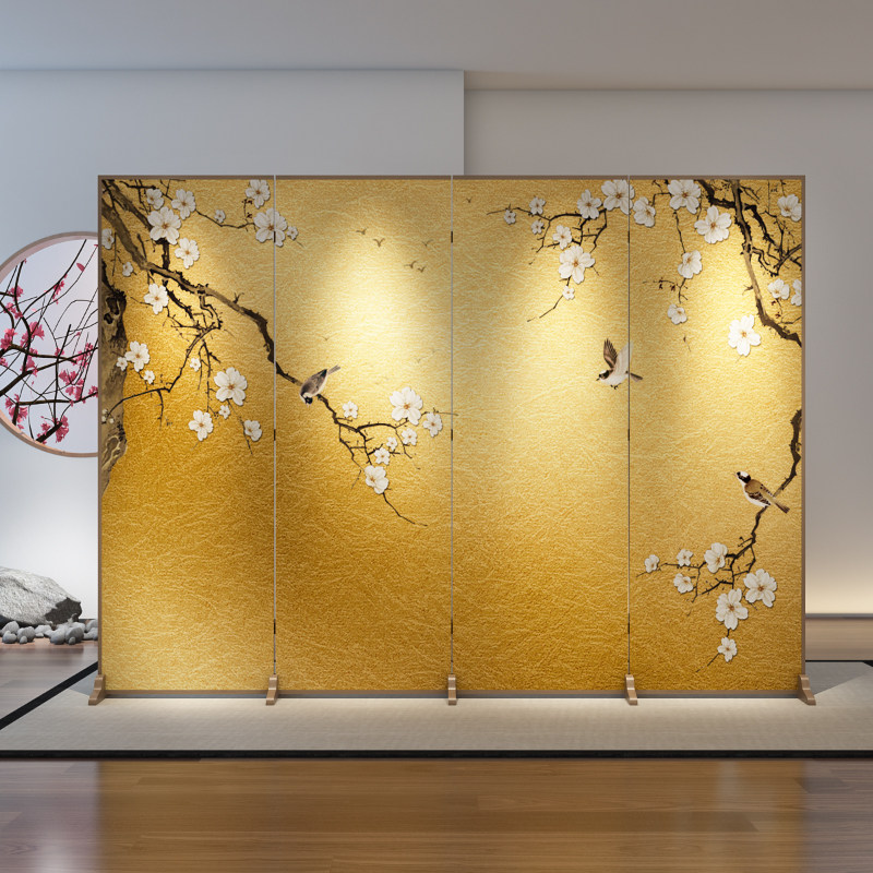 新中式花鸟屏风隔断移动酒店会所玄关客厅装饰古风家用中国风折屏