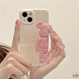 3D潮牌暴力熊iphone13手机壳适用苹果13promax粉色12/11甜酷辣妹女神少女心款高级感晕染14plus硅胶防摔14pro