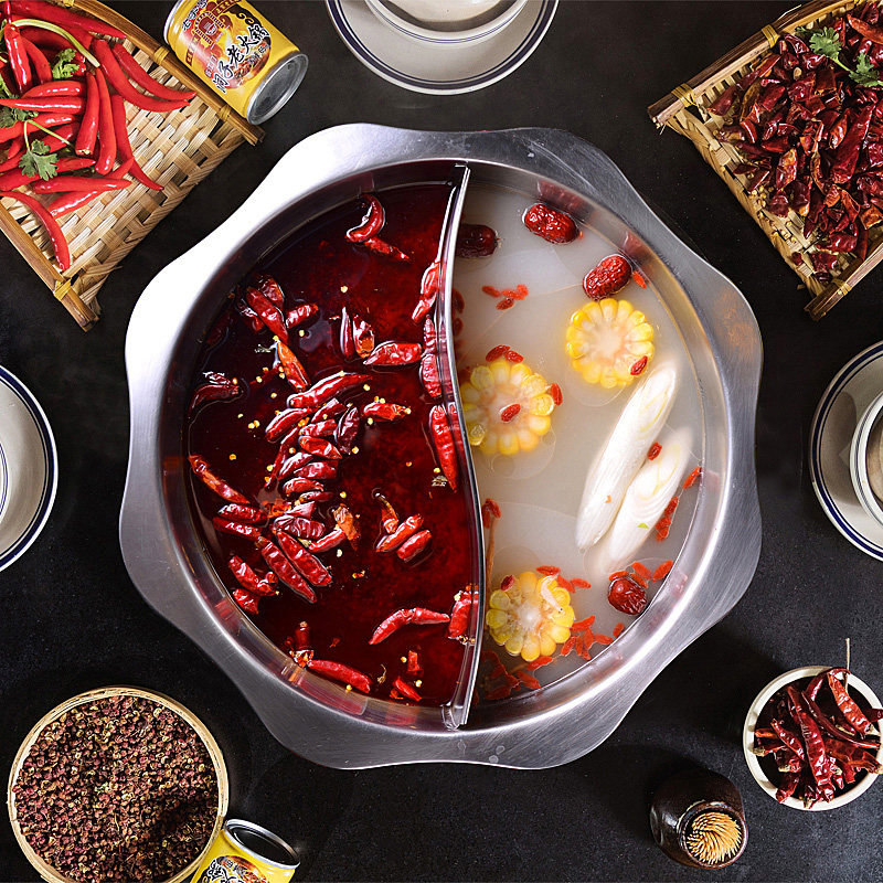 不锈钢火锅盆加厚鸳鸯锅商用餐厅火锅锅燃气电磁炉通用串串锅家用